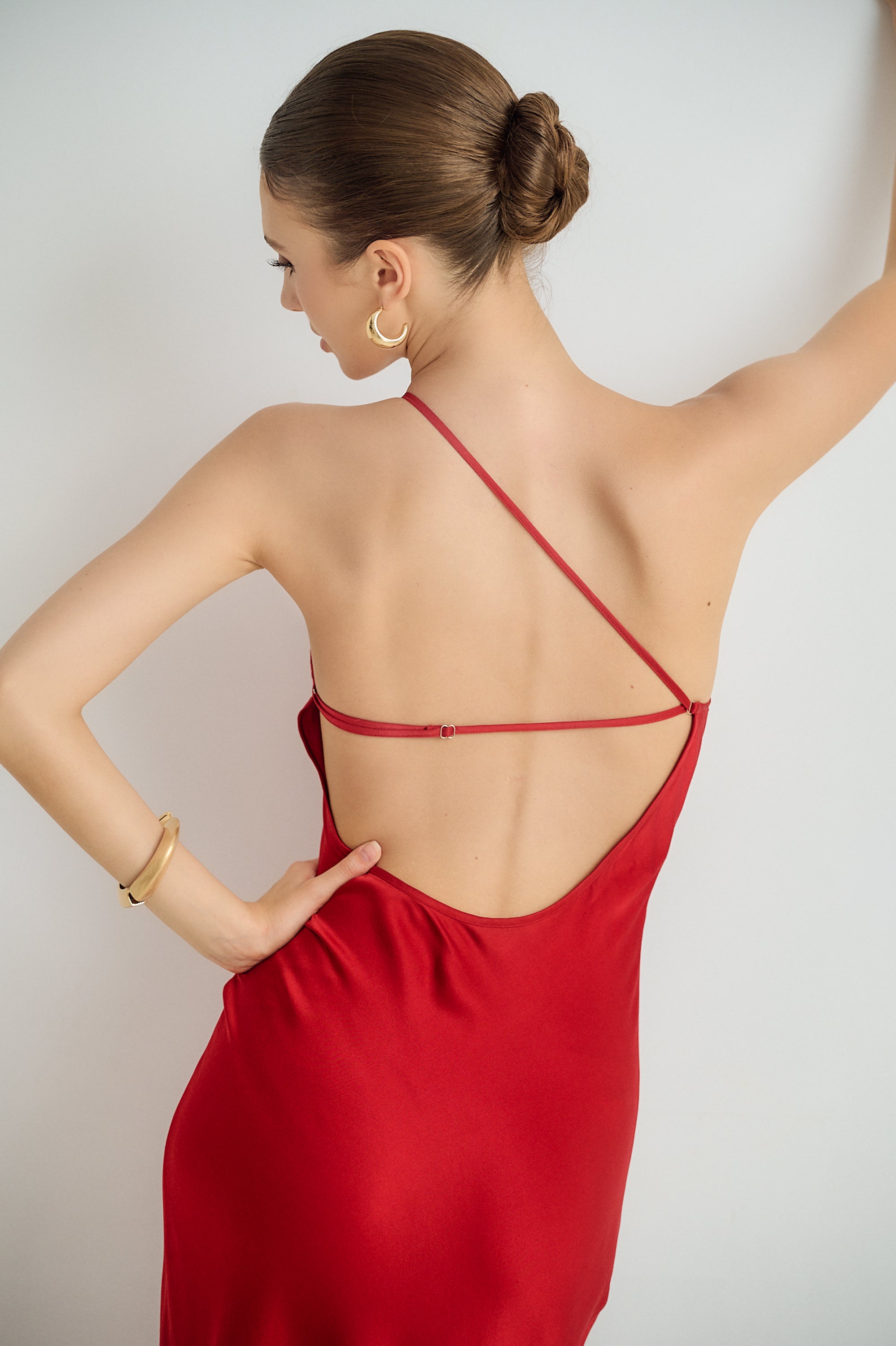 One-Shoulder Silk Maxi Dress with Slit