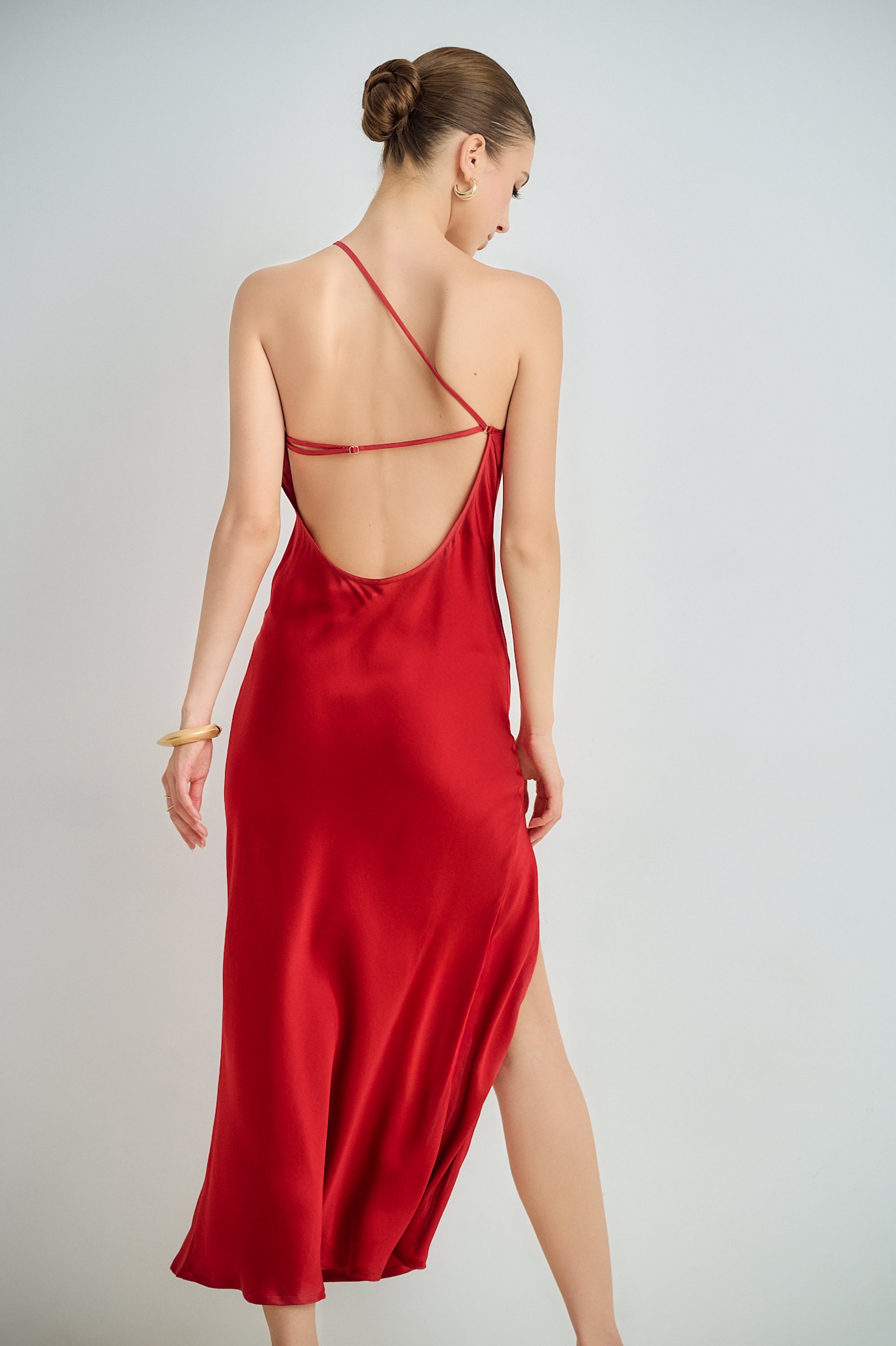 One-Shoulder Silk Maxi Dress with Slit