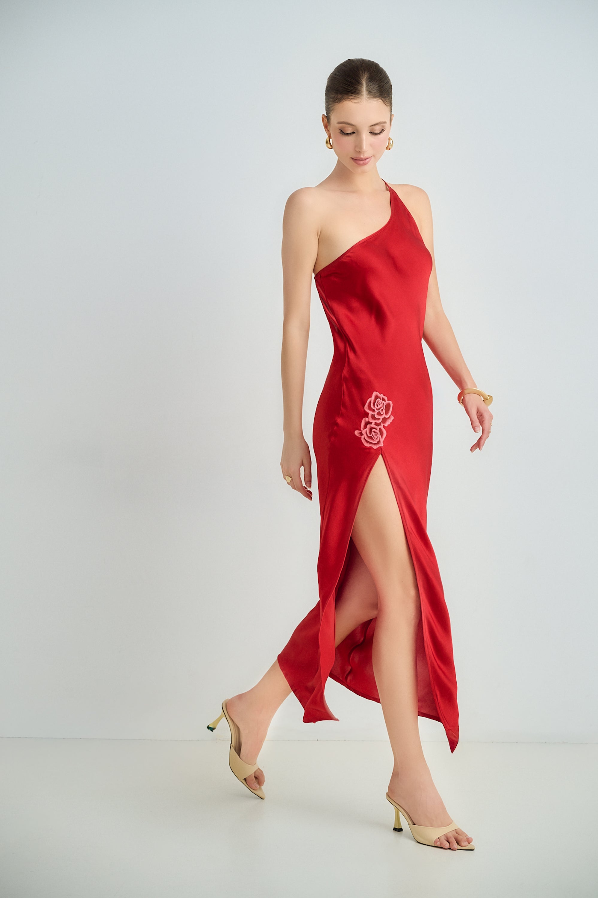 One-Shoulder Silk Maxi Dress with Slit
