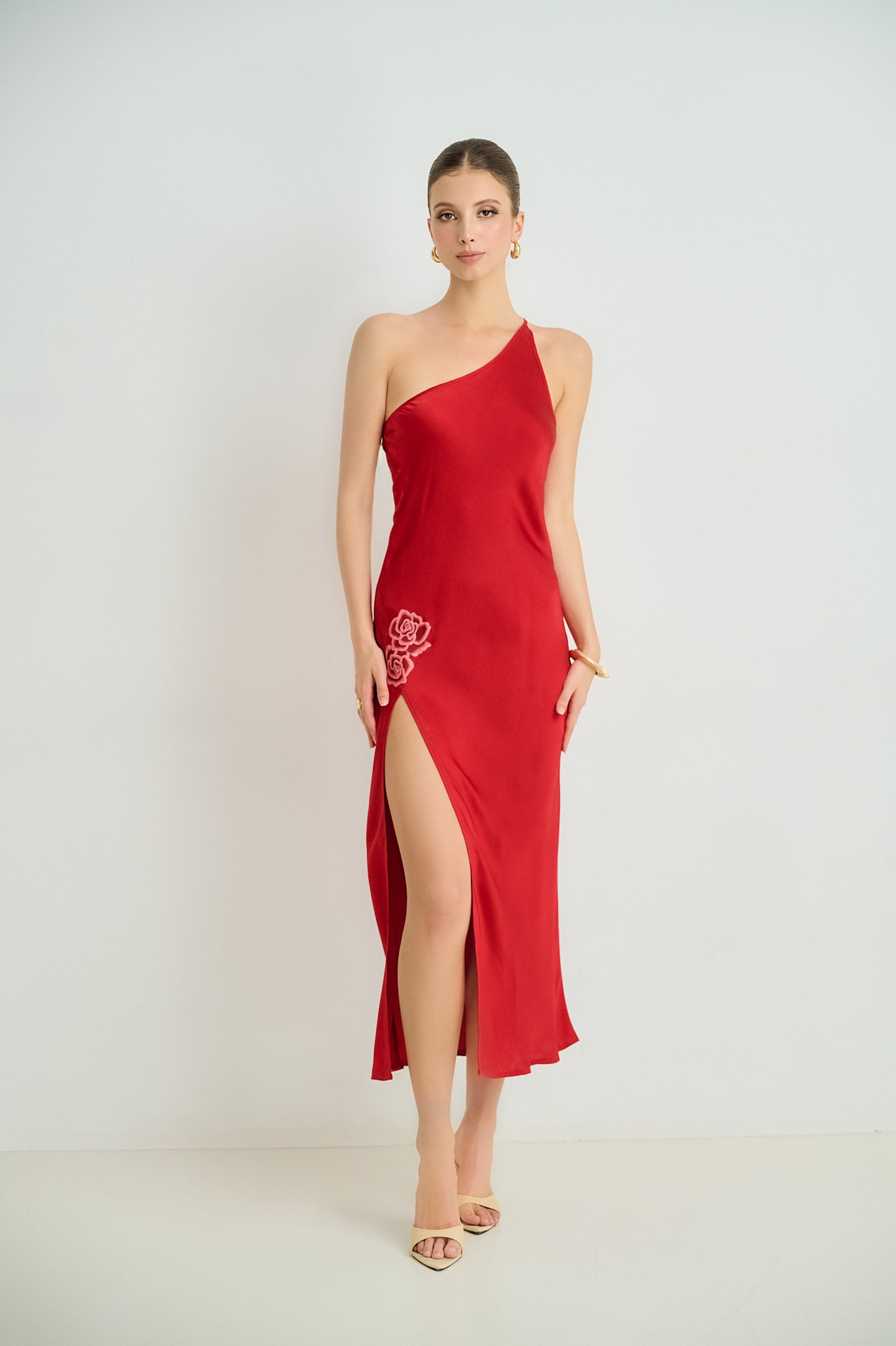 One-Shoulder Silk Maxi Dress with Slit